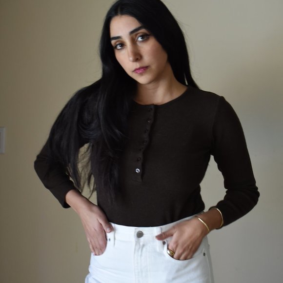 Brown Long Sleeve Henley Top - Picture 4 of 6